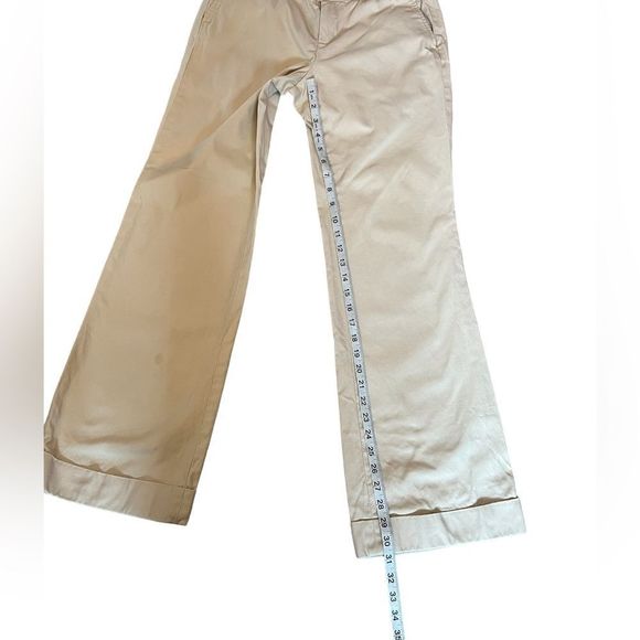 BANANA REPUBLIC Martin Tan Stretch Wide Leg Cuffed Mid Rise Khaki Pant 4 - Picture 8 of 10